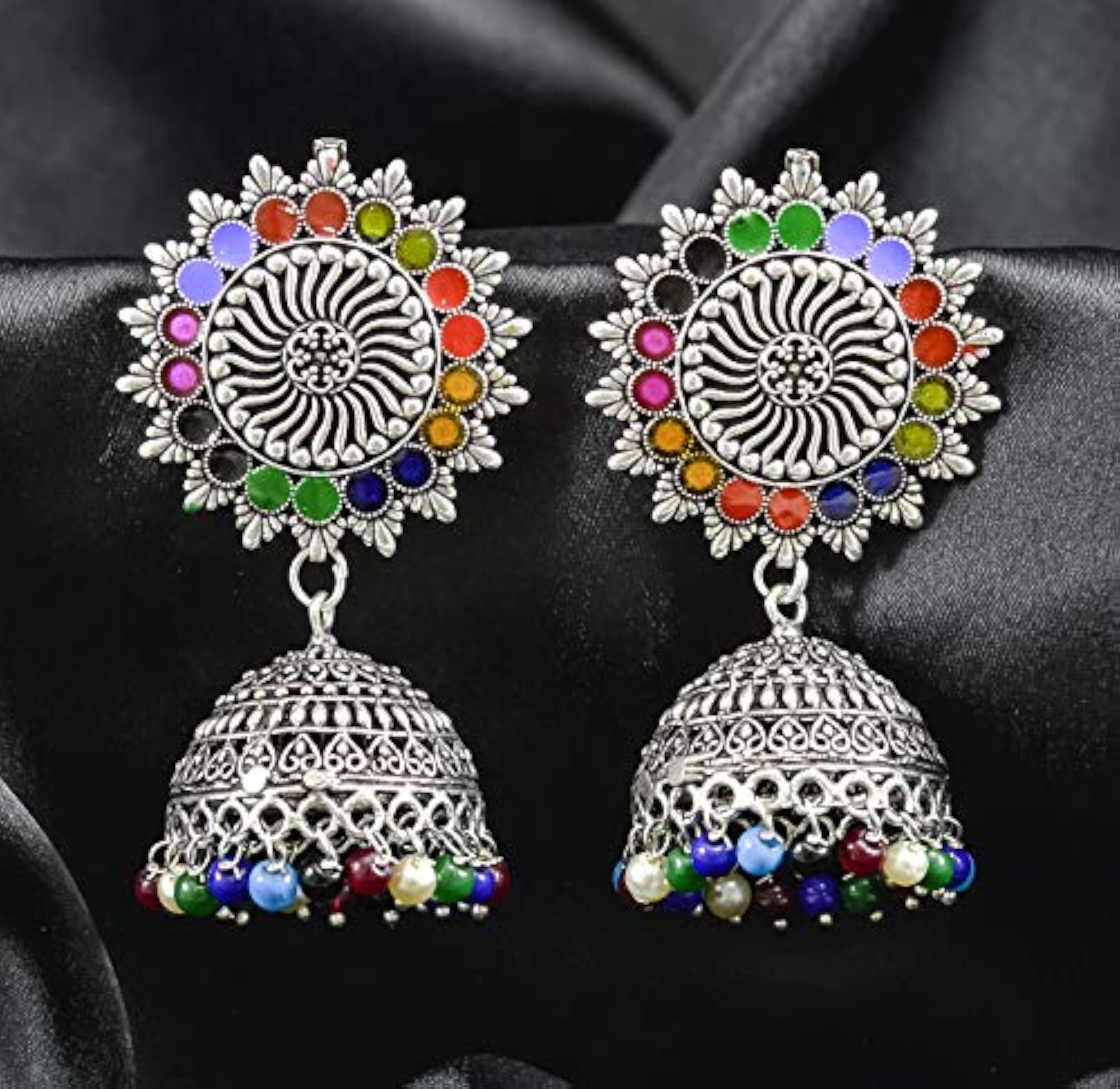 Desire Collection Silver Oxidized Jhumka Earrings, Traditional